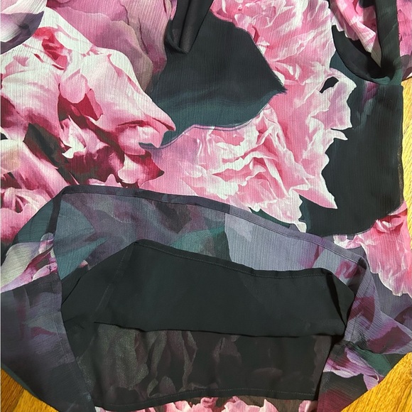 Express Whimsical Floral Print Sheer Balloon Sleeve Flutter Cuff Top Small - Picture 9 of 10